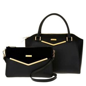 Joy & Iman Leather Black Satchel with Gold Accents